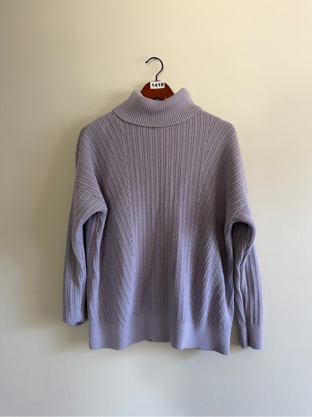 Lilac Oversized Turtleneck Sweater | Cozy Minimalist Knit Cotton Blend Medium